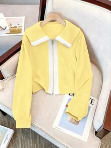Franclia 立领拉链落肩上衣 + 拼接斜插口袋休闲裤 - 黃色 - 查看 3