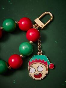 Rick and Morty X SHEIN 1pc Zinc Alloy Drip Oil Cartoon Christmas Series Beaded Keychain, Luxury Niche Couple Casual, Also Suitable For Bag Decor, Fit For Party, Concert, Festival - Gold - View 3