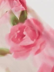 SHEIN MOD 浪漫花卉印花褶皱胸部不对称下摆弹力网纱女士吊带裙