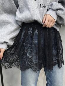 FRIFUL Women's Elastic Waist Floral Lace Fashion Skirt - Black - View 4