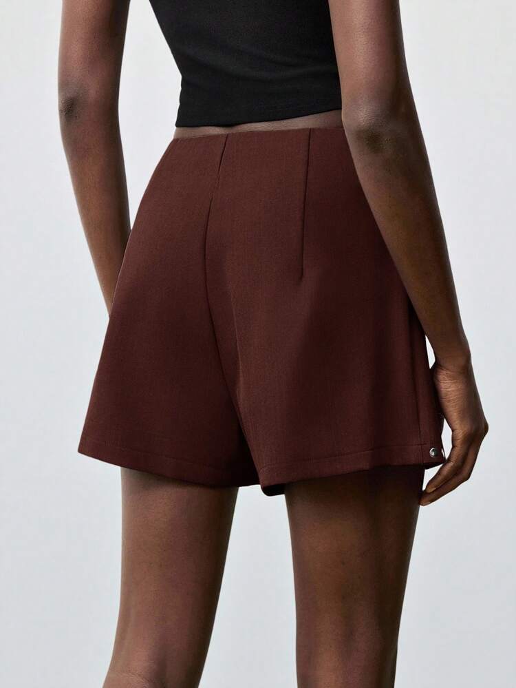 SHEIN Maija Women's Solid Color Rivet Asymmetric Casual Skort, Urban Commute Business Casual, Elegant Office Attire, Suitable For Christmas, New Year Party And Gathering Brown Skort  St Patrick's Day Women Easter Summer Outfits Easter Dress Women Party Top Beach Dress Summer Holiday Outfits Each Vacation Outfits For Women  Summer Outfit For Women Going Out Outfits Graduation Graduation Outfit  Casual Dresses  Casual Blouses For Women