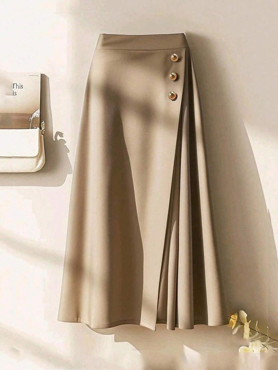 Franclia Fashionable Spring And Autumn Leisure Commuting Exquisite Unique Side-Breasted Micro-Pleated A-Line Skirt Elegant Formal Business Fall Outfits Women