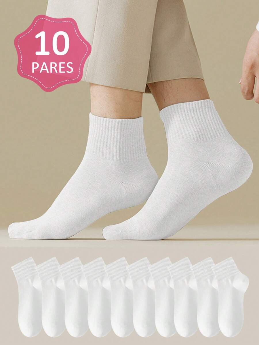 10 pares Calcetines de tobillo para deportes,blanco y negro para hombres, de moda, casuales, cómodos, a prueba de olores, para deportes al aire libre, correr, fitness,  negocios, ocio, vacaciones - Blanco - Ver 1