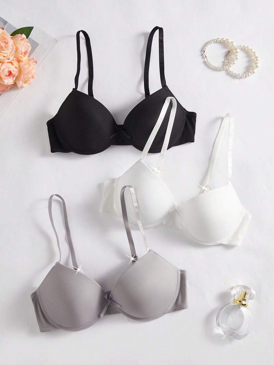 DesireSculpt 3pcs/Set Women's Simple Underwire Bra, Supportive Casual Bra Push Up Bra Lingerie Set No Wire Bra Set Bras Cute Bra Tops Push Up Bra Set