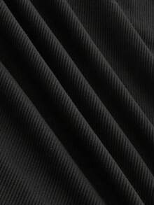 SHEIN MOD 学院风黑白撞色领纽扣前开襟连衣裙 - 黑與白 - 查看 4