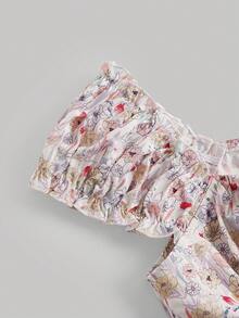 SHEIN MOD Ditsy Floral Print Ruched Bust Split Thigh Dress - Multicolor - View 4