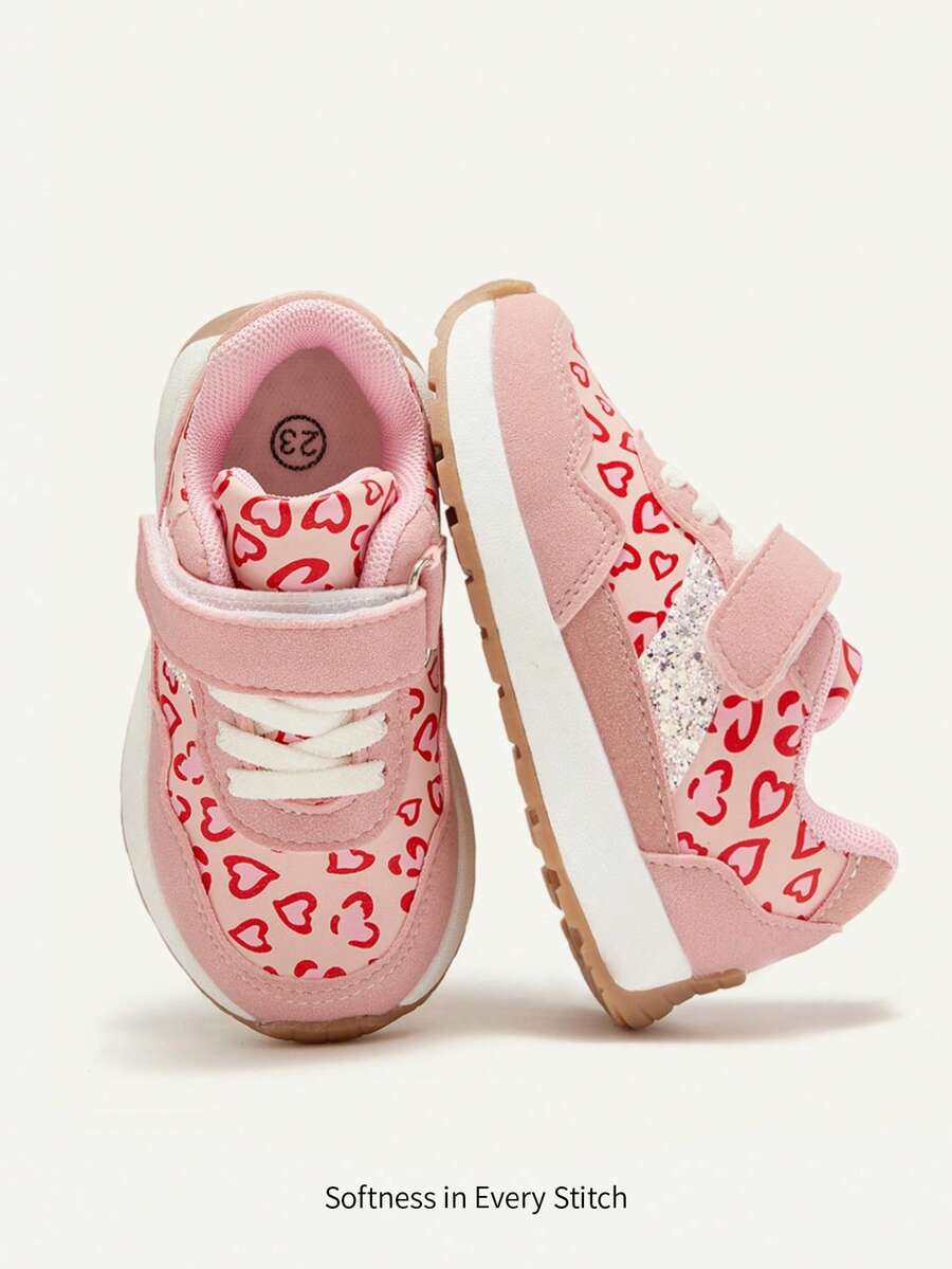 Cozy Pixies 1 Pair Pink & Gold Matching Color Simple Design Comfortable Non-Slip Soft Bottom Casual Sneakers For Baby & Toddler Girls, Spring/Summer - Multicolor - View 1