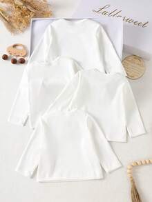 新生儿白色长袖T恤，百搭亲肤，简约风格，舒适上衣，多件装 - 白色 - 查看 2