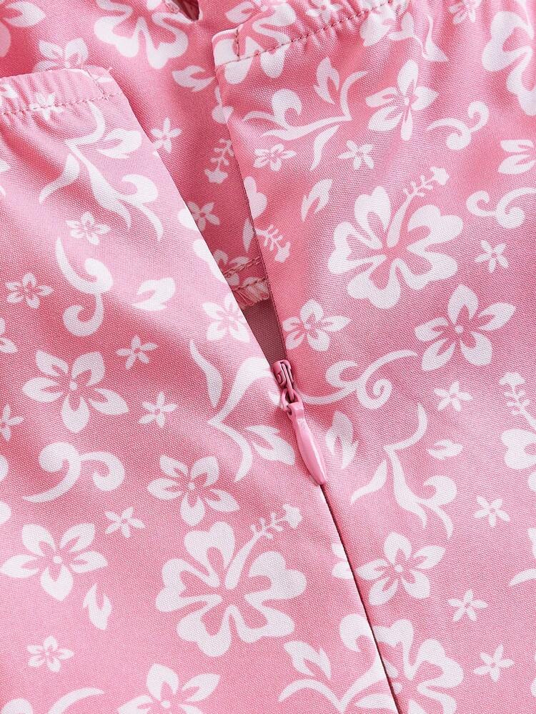 SHEIN MOD שמלת קאמי ורודה עם הדפס פרחוני וחזה מרופד - אביב - ריבוי צבעים - ראה 3