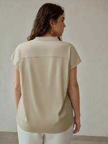 MOTF PREMIUM Große Größen Frühling/Sommer Pullover Hemd mit Stehkragen und Raglanärmeln, eleganter Klassiker für den Arbeitsweg - Grün - Übersicht 4