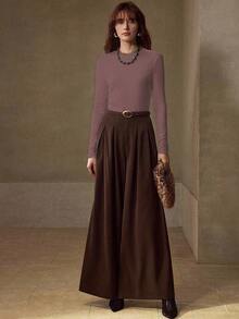 MOTF PREMIUM Áo thun nữ cổ tròn tay dài thời trang, co giãn cao, màu trơn, thân thiện với da, đa năng - Màu Hồng Tươi - Xem 3