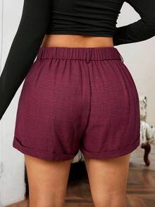 SHEIN EZwear Plus Size Spring Casual Daily Plaid Shorts With Slant Pockets Red Gingham Shorts Red Shorts For Women Burgundy Shorts Red Plaid Shorts Red Checkered Shorts Autumn/Winter,Christmas,New Year,Thanksgiving,Party,Wedding,Beach,Graduati,Chic,Elegant,Casual,Going Out,Date,Appointment,Commute - Burgundy - View 2