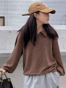 DAZY Girls Collared Knit Sweatshirt - Brown - View 3