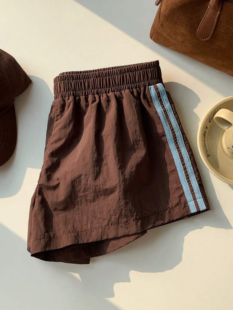 Comfortcana Women's Elastic Waist Side Stripe Loose Shorts, Summer Winter Clothes  Christmas Y2K  New Year Casual Goong Out  Sporty Shorts Y2K Brown Shorts - Chocolate Brown - View 6