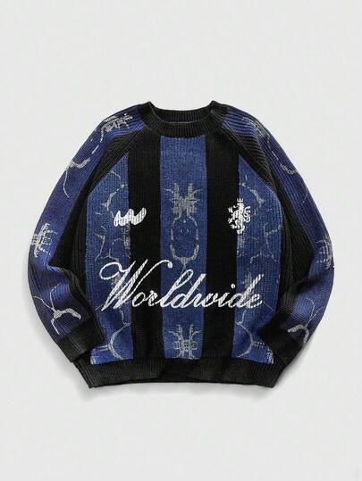 Street Life Herren Rundhals-Pullover mit englischem Grafikaufdruck und Kontrastfarbe, Lässig