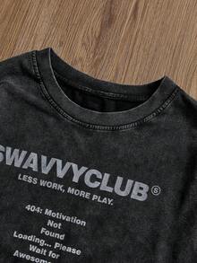 SWAVVY Men's Standard Casual Long Sleeve T-Shirt, Graphic Print & Contrast Color Patchwork Design, Faux 2-In-1 Streetwear Top Graphic Long Sleeve - Black - View 3