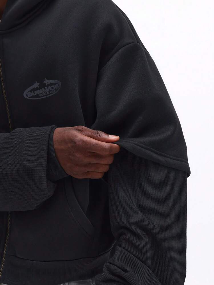 Boxy Fit Full Zip Hoodie With Graphics