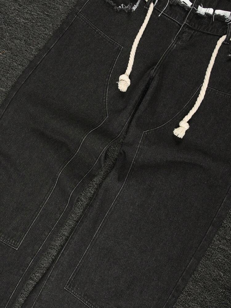 Manfinity EMRG Men's Fashion High Waist Belt Loop Straight Loose Fit Jeans - Black - View 12