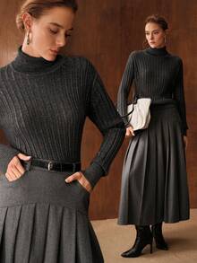 MOTF PREMIUM WOMEN'S AUTUMN/WINTER WOOL BLEND TURTLENECK SWEATER, HEATHER GREY - Grey - View 8