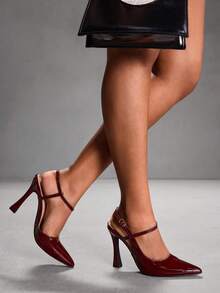 CUCCOO SZL 女士尖头搭扣设计时尚高跟鞋，适合日常穿着 - 酒紅色 - 查看 9