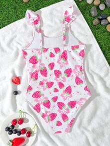 2026新款时尚女童连体泳衣,可爱粉色草莓花卉图案,优雅迷人,适合游泳、海滩、泳池、夏季拍照及作为礼物 - 粉色 - 查看 9