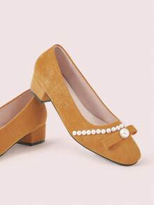 CUCCOO DOLLMOD Women's Elegant Commuting Pumps With Pearl Decoration For Christmas - Yellow - View 2