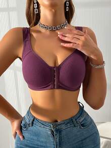前扣式女士加厚吊带背心，易于穿着 - 中紫紅色 - 查看 3