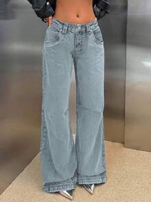 EURMUSE RueChic Low Waist Wide Leg Special Wash Jeans - Baby Blue - View 6