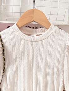 Sparklyn 秋冬季女童优雅针织圆领泡泡袖PU仿皮拼接连衣裙 - 棕色 - 查看 7