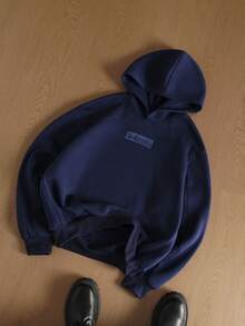 TOKVUE 男士时尚个性化字母刺绣连帽衫，长袖上衣 - 寶藍色 - 查看 5