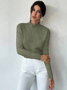 Firerie Áo len nữ thanh lịch, thoải mái, cổ cao, tay dài, nhiều màu sắc, dáng rộng, đa năng, thích hợp mặc đi làm, mùa thu, đông, kiểu áo dễ phối đồ, phù hợp cho giáo viên. - Màu xanh Ô liu - Xem 5