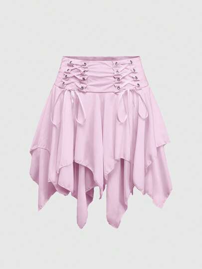 Goth Jupe asymétrique pour femmes avec œillets et nœud papillon, style punk, vacances, mariage, innocent et mignon