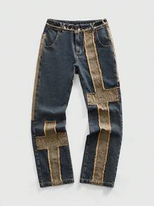 ROMWE MEN Grunge Punk Men's KPOP Punk Bell-Bottom Distressed Blue Jeans - Blue - View 8