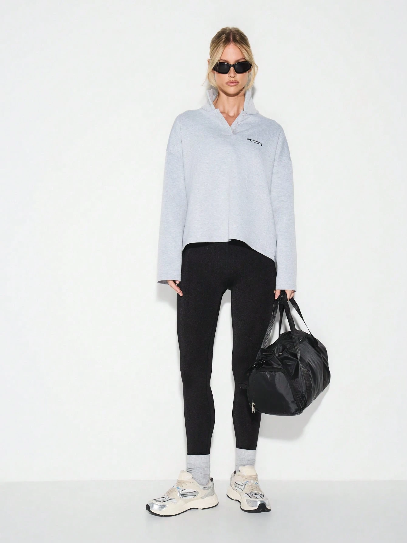 KIZN Grey Heathered Collared Sweatshirt With Logo