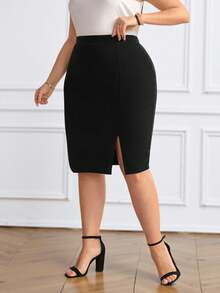 Miaspire Falda de talle alto con dobladillo dividido, versátil para uso diario, en talla grande