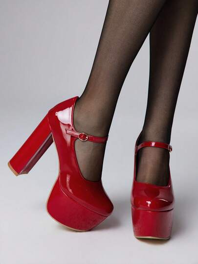 Women's Thick Sole Buckle Design Fashionable Glamorous High Heels