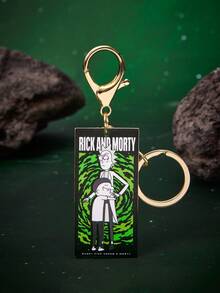 Rick and Morty X SHEIN 1pc Zinc Alloy Drip Oil Cartoon Series Keychain, Luxury Niche Casual Couples, Also Suitable For Bag Decor, Fit For Party, Concert, Festival - Gold - View 1