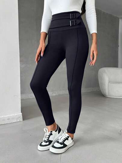 EURMUSE Women Belt Detailed Strech Legging Pant