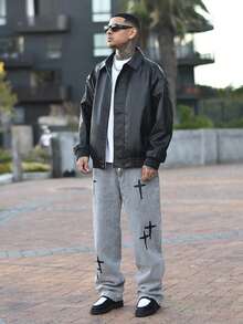 Devon Thys 男士休闲宽松商务皮夹克，适合秋季，垃圾摇滚风格 - 黑色 - 查看 5