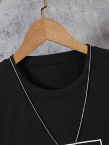 Vacaura 2件套青少年男童休闲黑色和天蓝色亮片印花短袖T恤和裤子套装，适合春夏户外活动