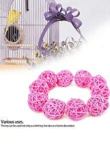 5/10/15/50pcs Wicker Balls Toys For Parrots, 3cm Diameter Parrot Foot Toys To Chew And Bite, Woven Wicker Parrot Toys - Pink - View 3