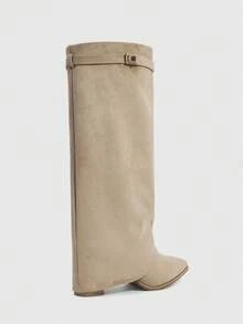 Daringsoles Women's Fashion Commuter Chunky High Heel Knee-High Boots For Christmas - Apricot - View 5