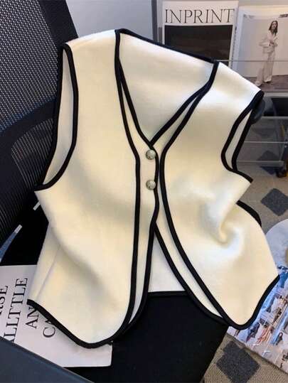 Franclia Chaqueta sin mangas de color contrastante para mujer