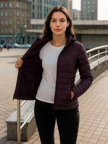 Chamarra de Dama Big City Acolchada Moderna con Gorro Ligera de Moda - Fudge - Ver 3