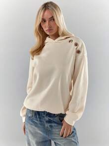 Glamine Fashionable Lady's Winter: Metallic-Embellished Beige Hooded Casual Sweatshirt - Beige - View 3