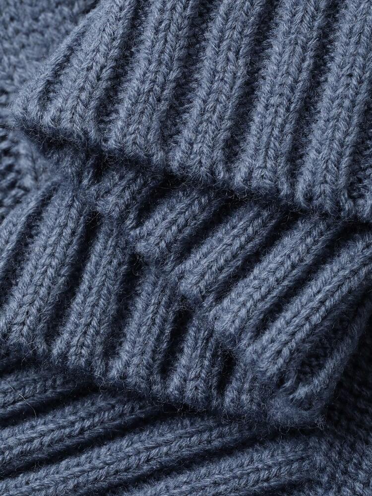 Men's Letter Embroidery Design Blue Striped Cable Knit Sweater, Autumn/Winter