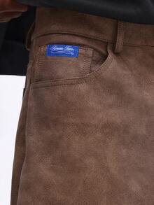 SUMWON 阔腿麂皮裤 高腰宽松休闲裤 秋冬时尚单品 舒适宽松裤 - 卡其色 - 查看 8