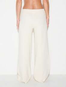 KIZN 柔软针织阔腿抽绳慢跑裤休闲宽松弹力腰带运动裤 - 白色 - 查看 2