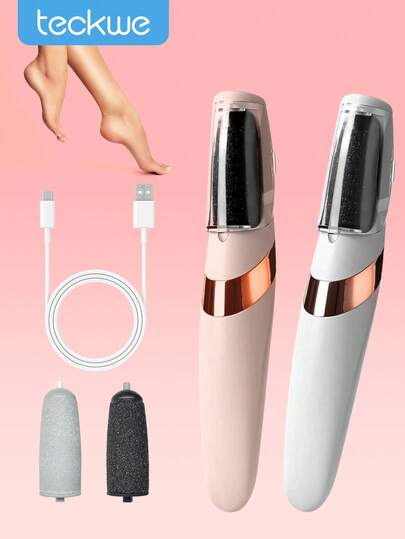 Teckwe Lima de pies eléctrica, molinillo de pies, eliminador de callos recargable por USB con 2 velocidades de rodillos de repuesto & luces LED, herramienta profesional para eliminar la piel dura y el cuidado de los pies para talones agrietados, callos & piel muerta, adecuado tanto para hombres como para mujeres para eliminar la piel seca y la piel muerta de los pies