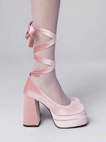 ROMWE 女士厚底时尚搭扣高跟鞋，适合派对场合 - 粉色 - 查看 4